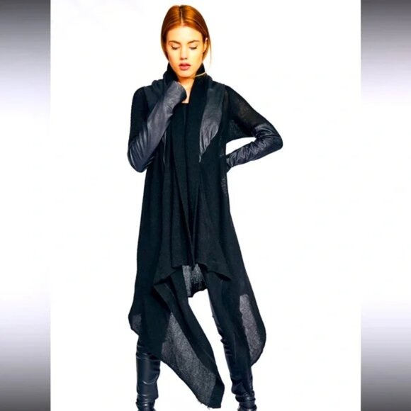 Blank NYC Sweaters - EUC Blank NYC Black Hooded Cardigan with Faux Leather Accents Size Medium